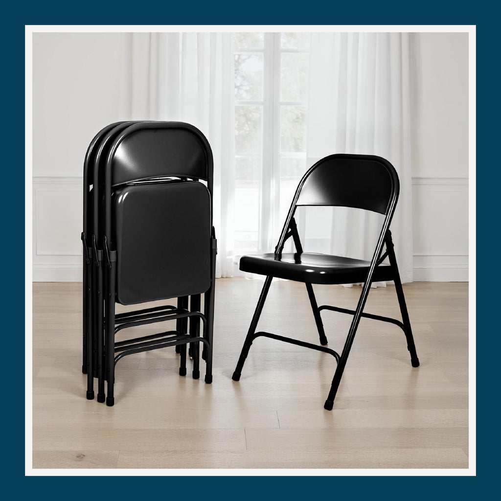 Black Steel Folding Chairs 4-Pack B900