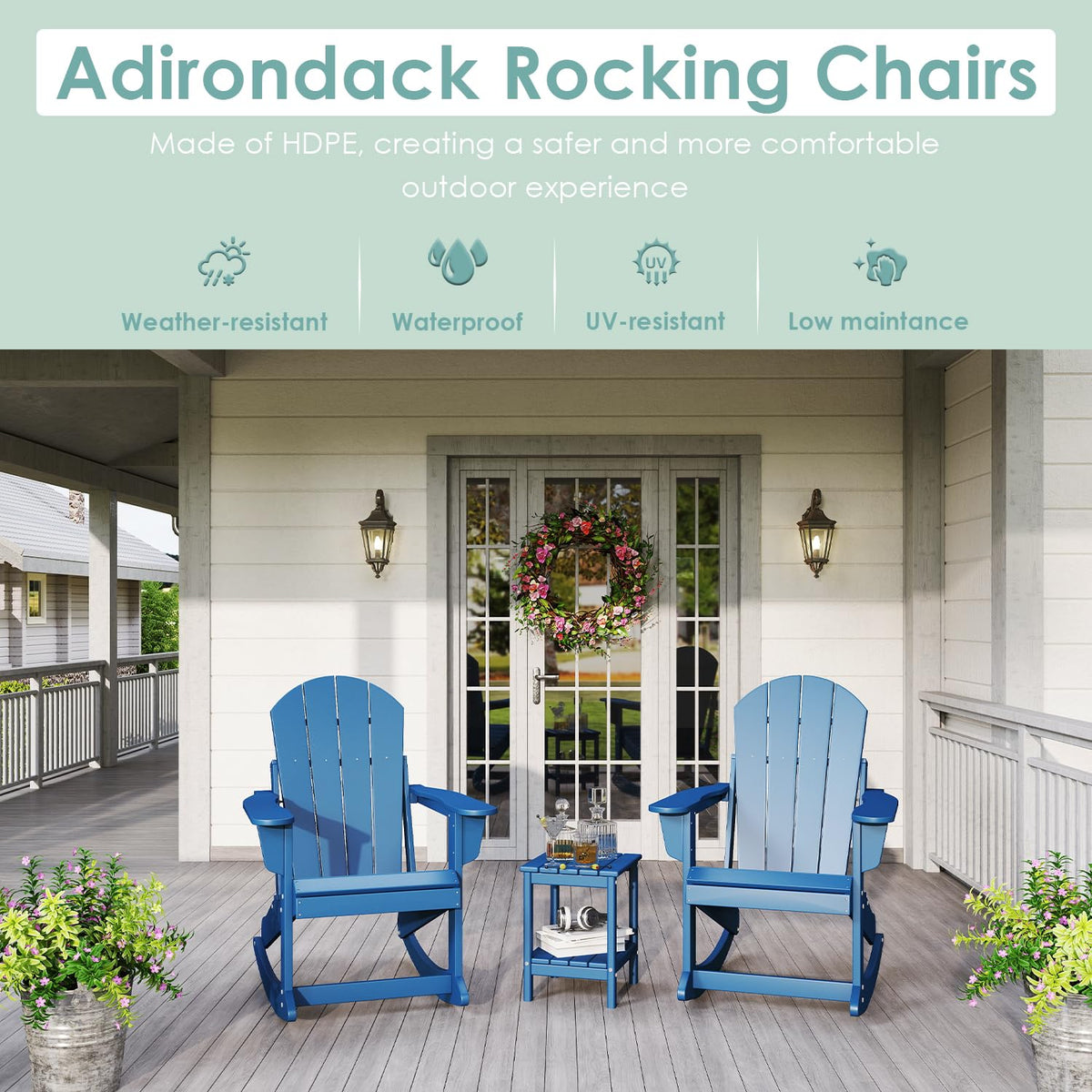 Blue HDPE Plastic Rocking Chairs Set of 2 U7269