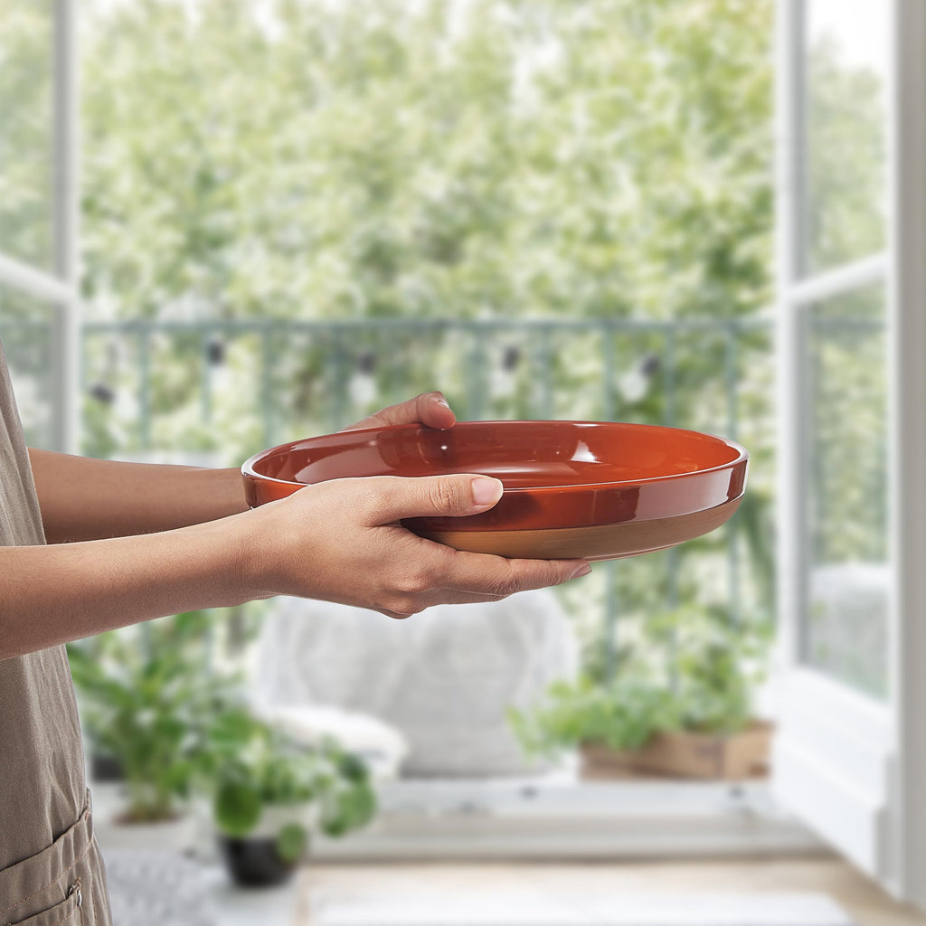 Ceramic Flat Pasta Bowl Plate Set of 4, 35oz Microwave Safe L437702