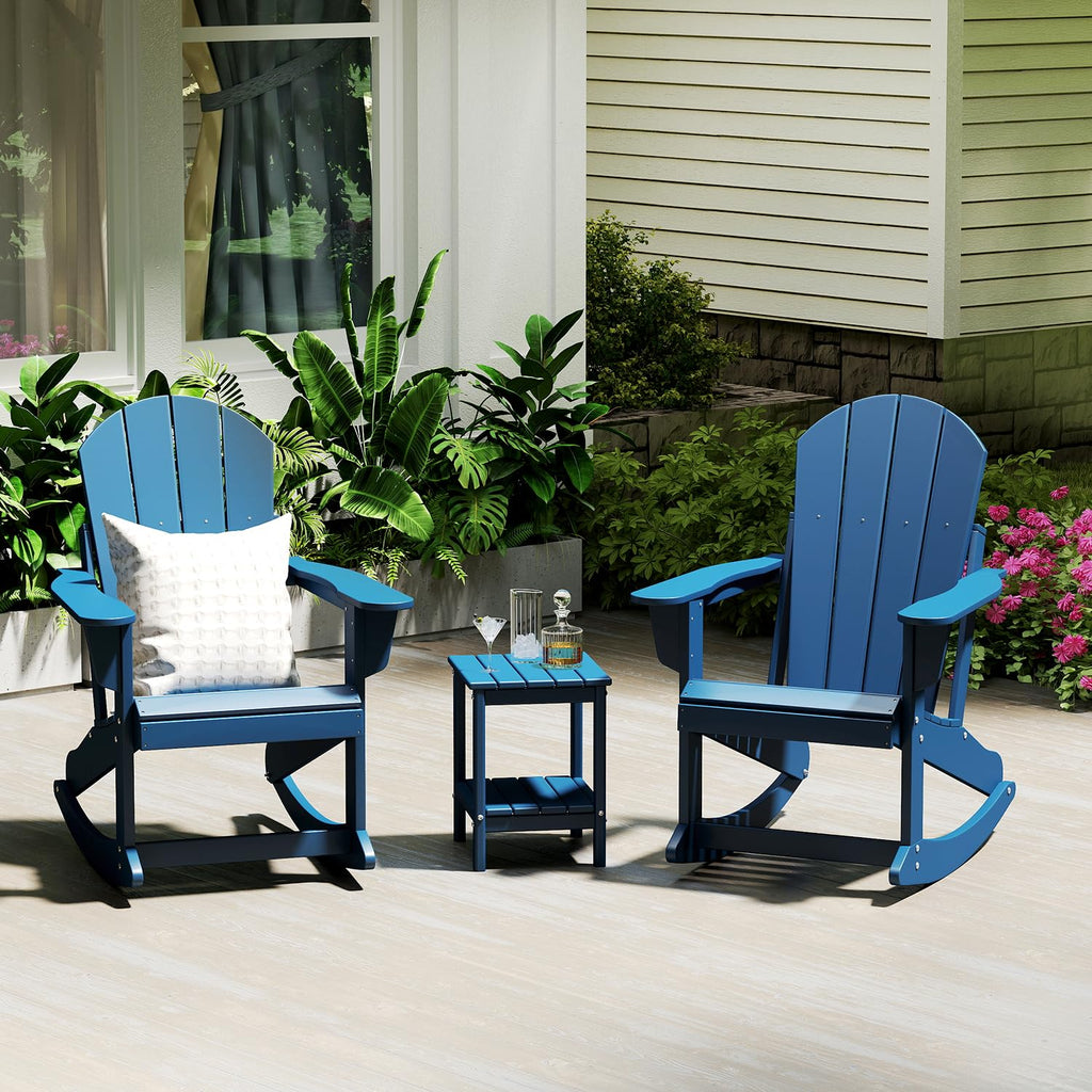 Blue HDPE Plastic Rocking Chairs Set of 2 U7269