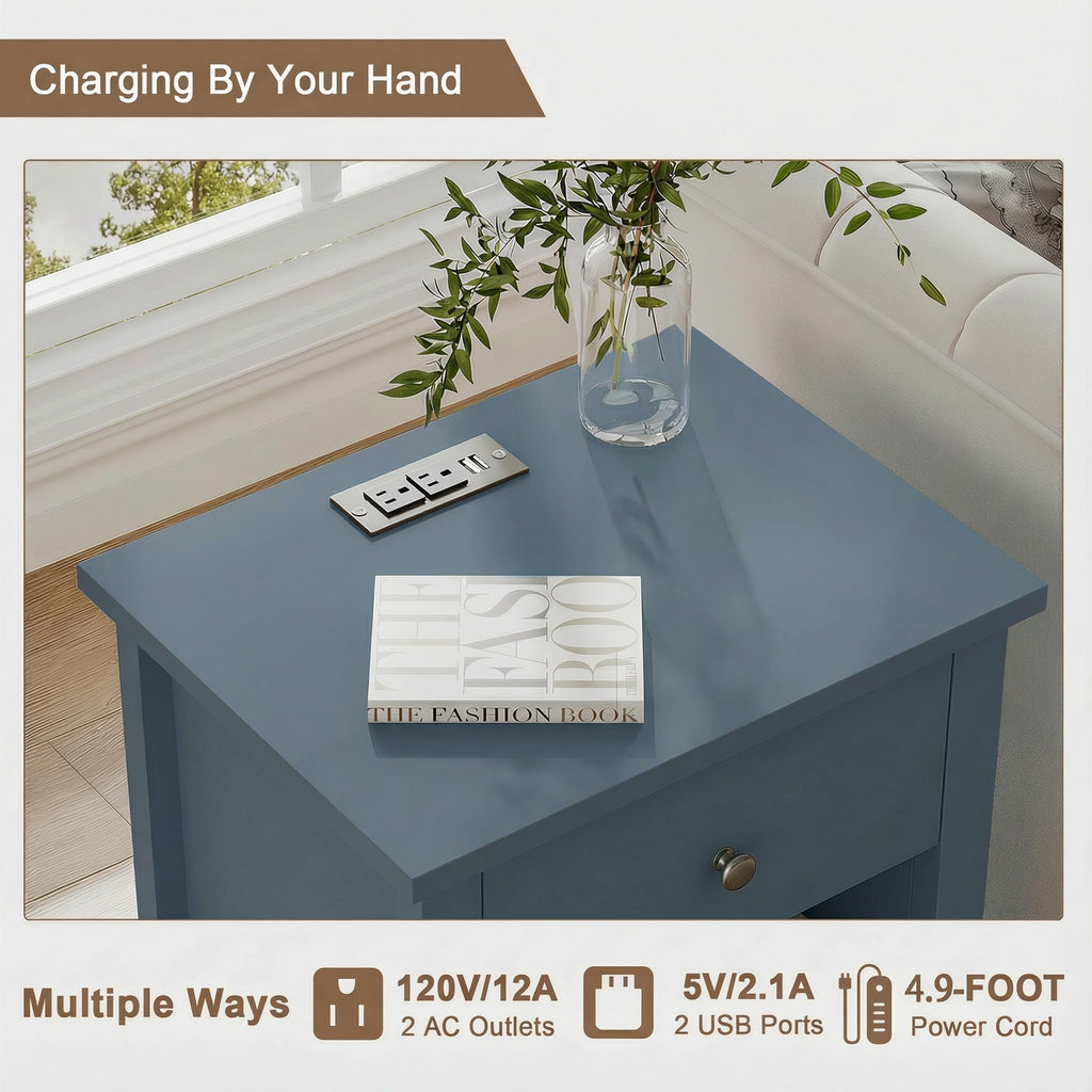 Farmhouse Nightstand with Charging Station Set of 2 Q8534