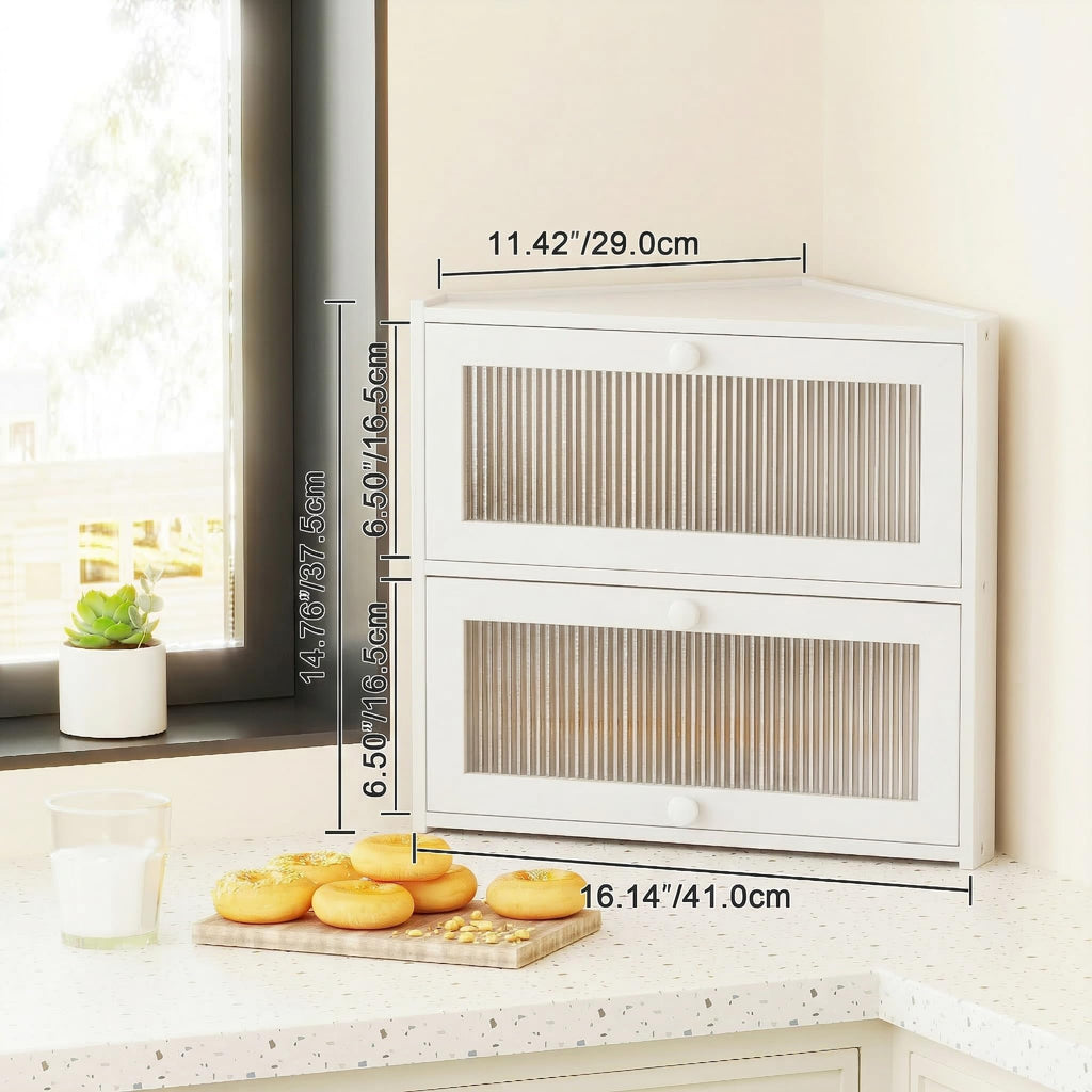 White Double Layer Bamboo Corner Bread Box I96866