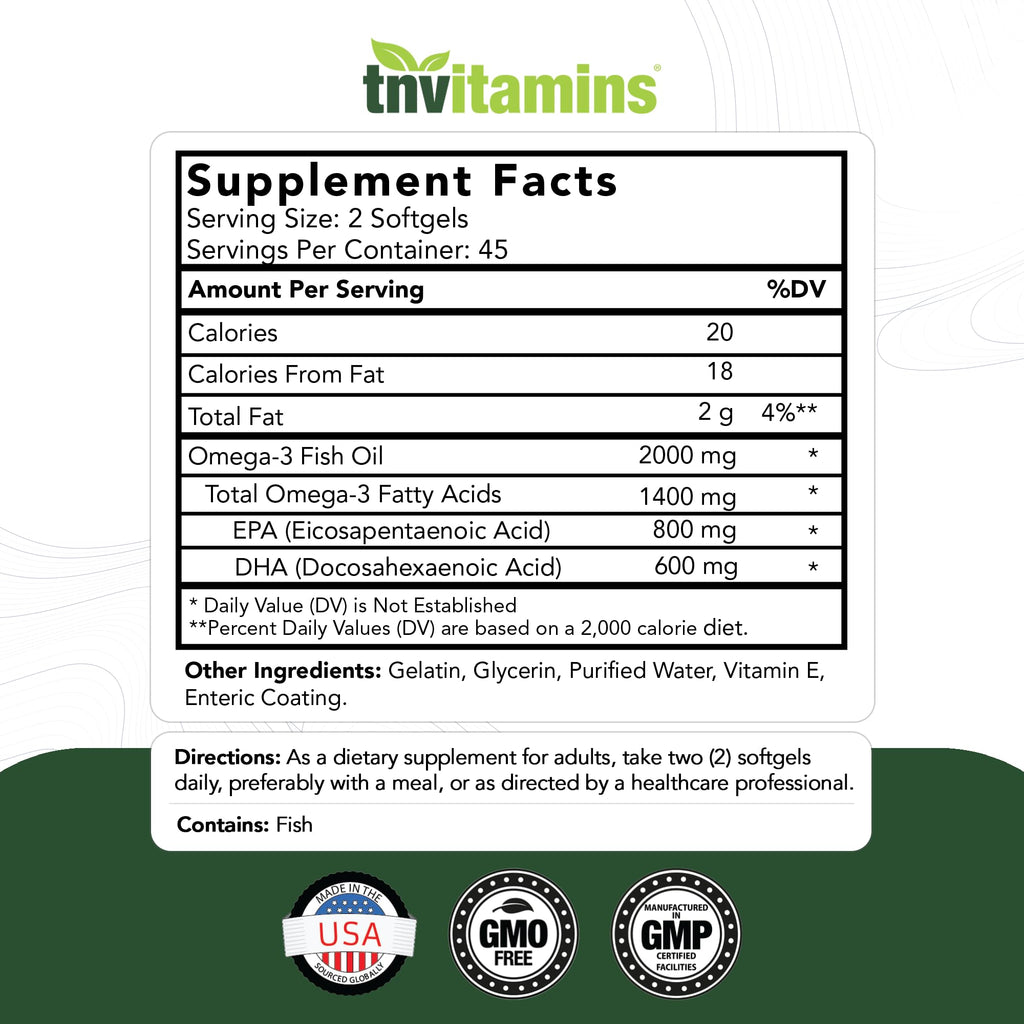 2000mg Omega-3 Fish Oil 90 Softgels B273660