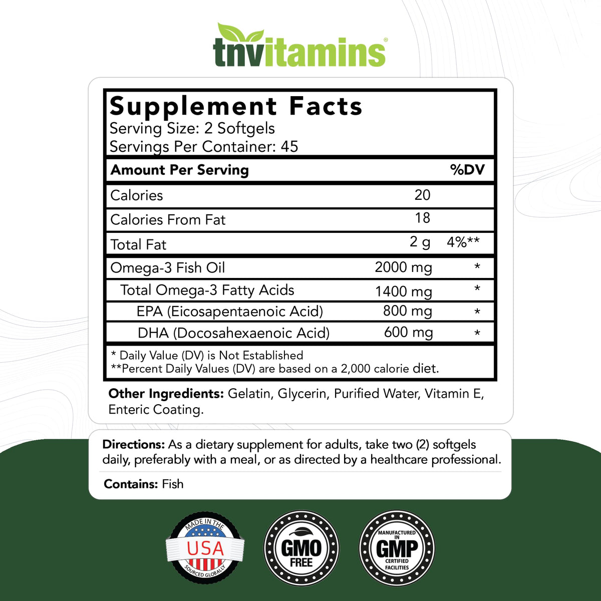 2000mg Omega-3 Fish Oil 90 Softgels B273660