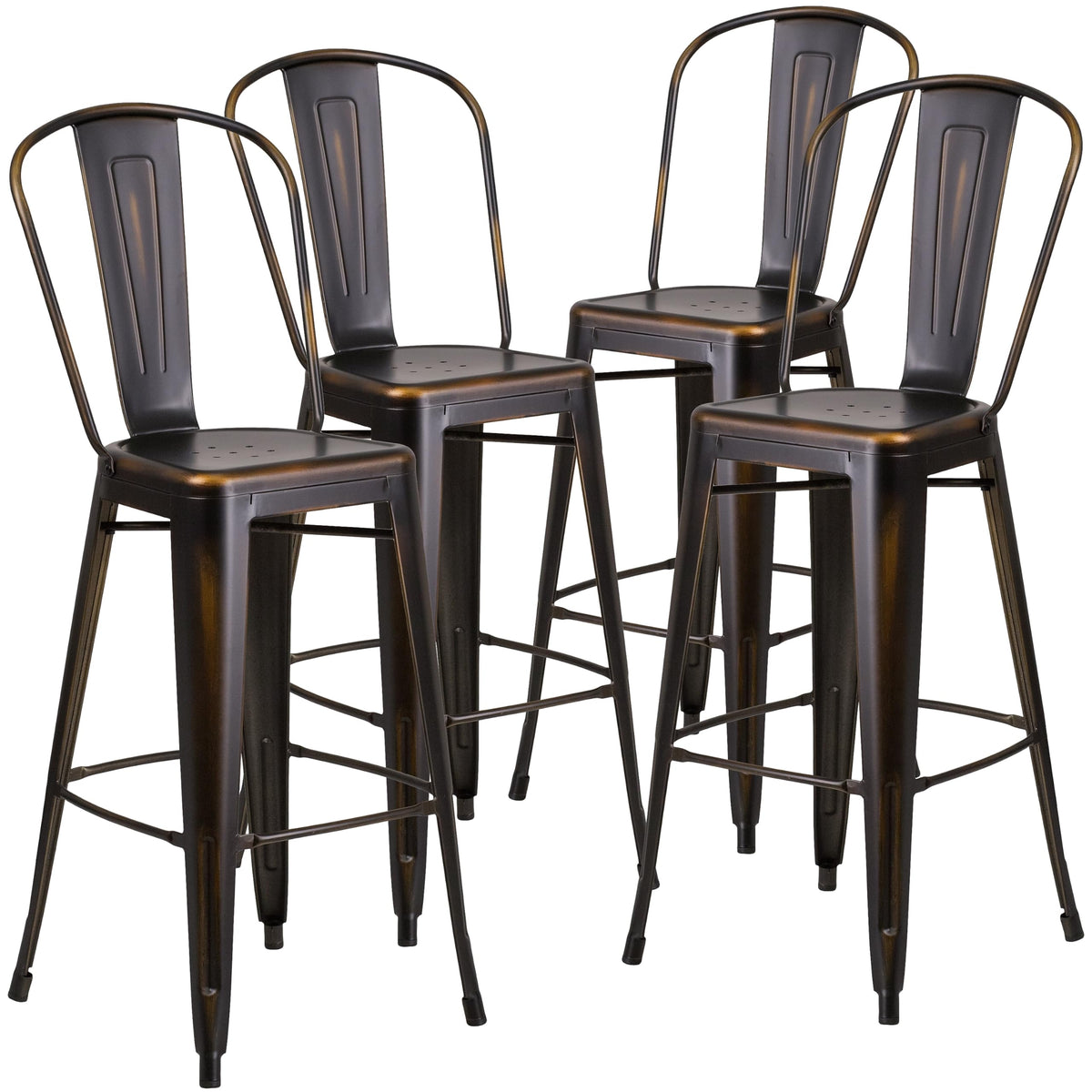 Distressed Copper Metal Indoor-Outdoor Barstool with Back C311059
