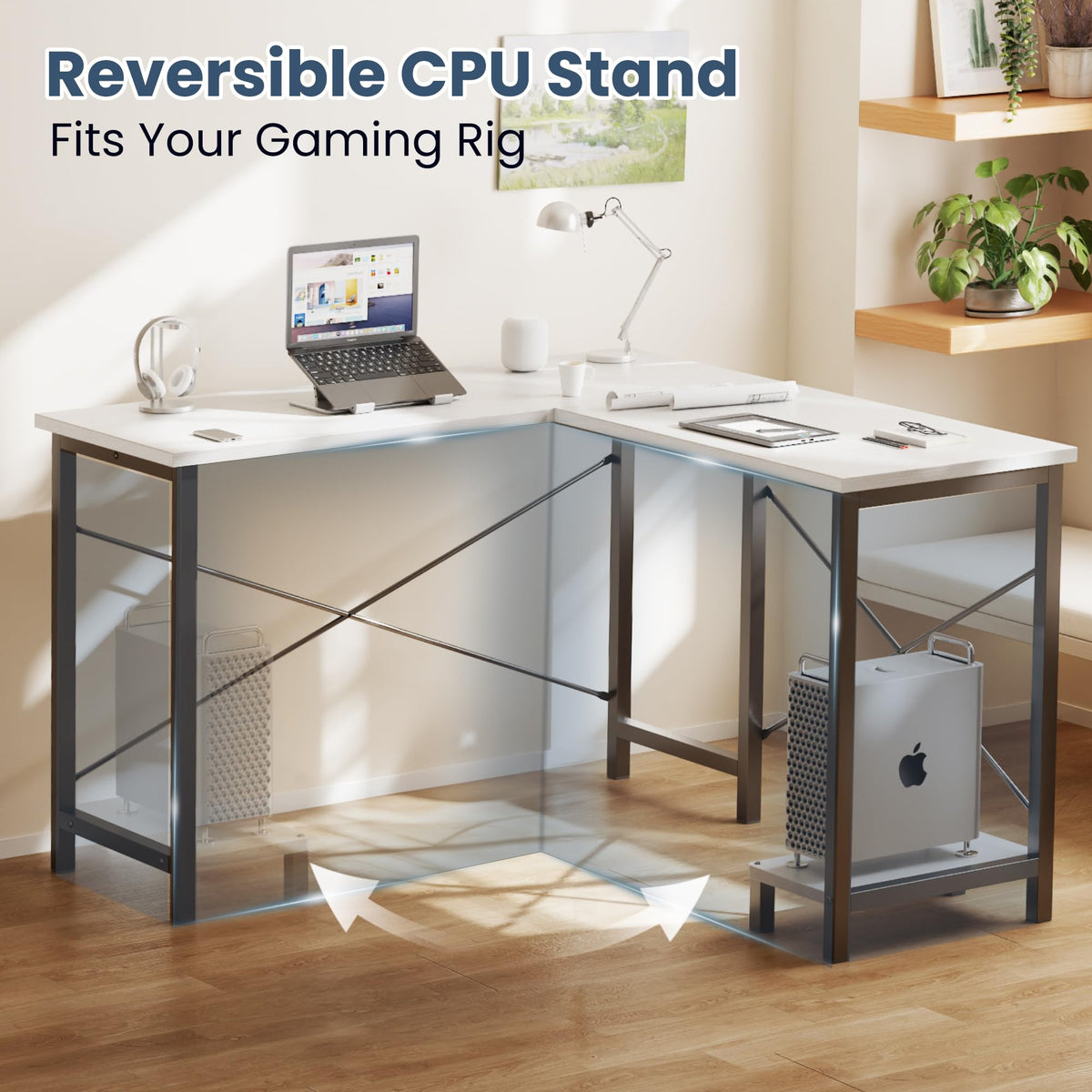 50-Inch Reversible L Shaped Desk with CPU Shelf D49882