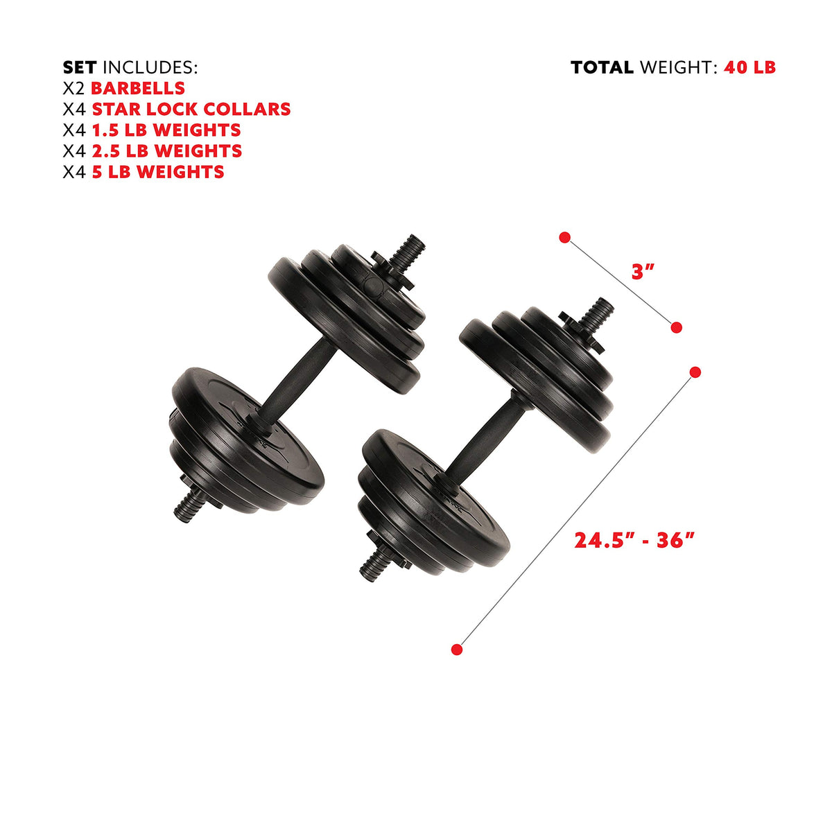 40 Lb Vinyl Dumbbell Set Hand Weights Z243