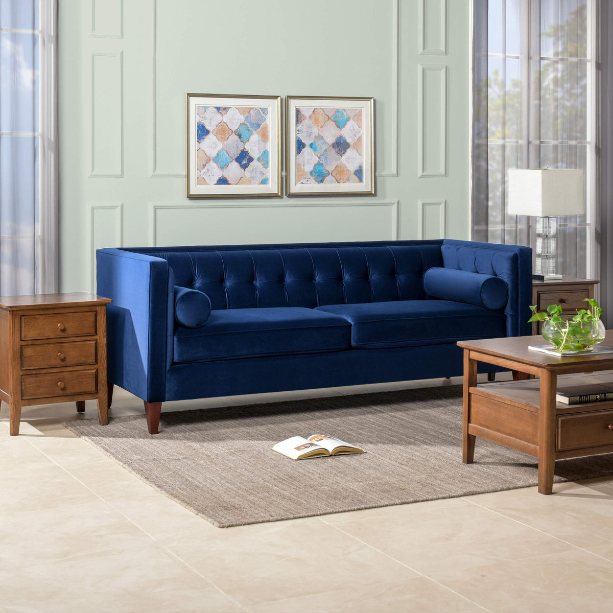 84" Navy Blue Velvet Tufted Sofa H4593