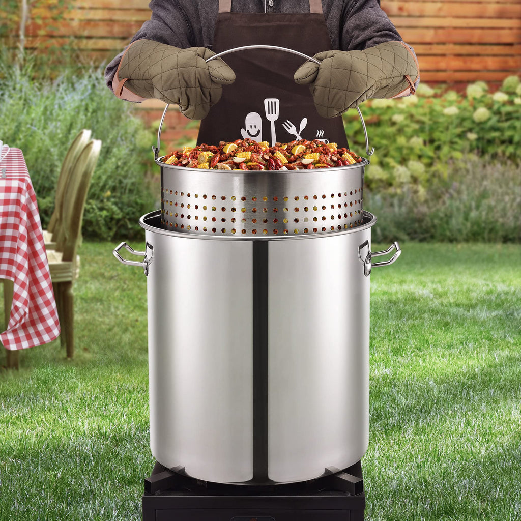 64 QT Stainless Steel Seafood Boil Pot with Basket L777