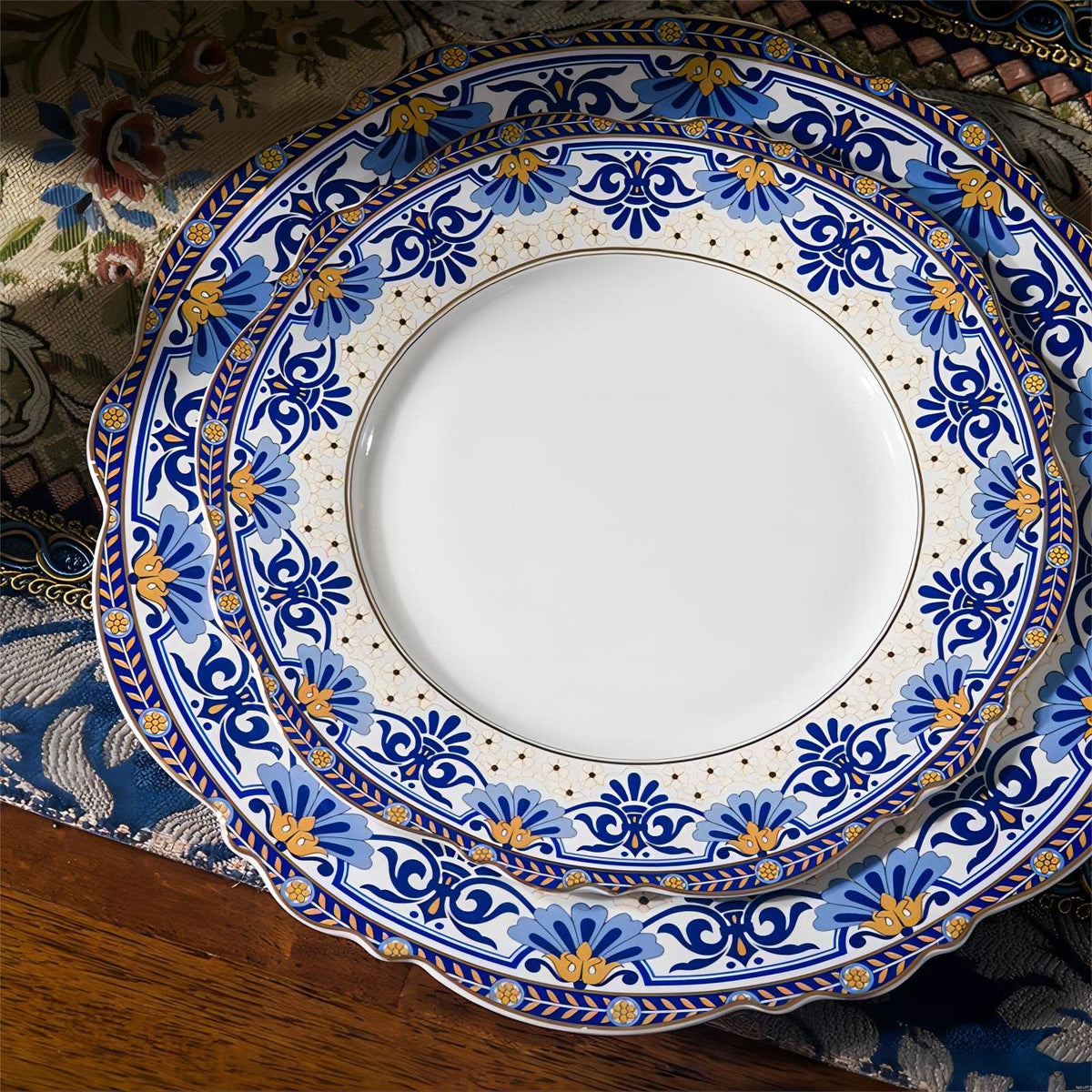 Bone China Tea Set for 6, 12 Pieces Blue and White O610