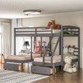 Full Over 2 Twin Wood Triple Bunk Bed with 3 Drawers and Guardrails A923533