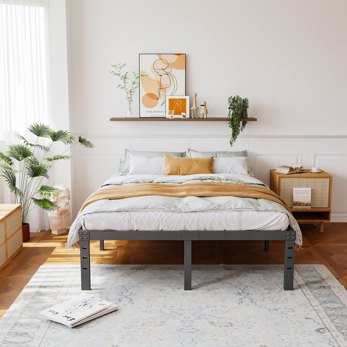 Queen Size 18 Inches Tall Metal Platform Bed Frame J769