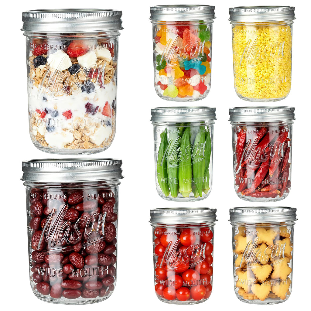 16 oz Wide Mouth Glass Mason Jars with Lids 8 Pack K71325