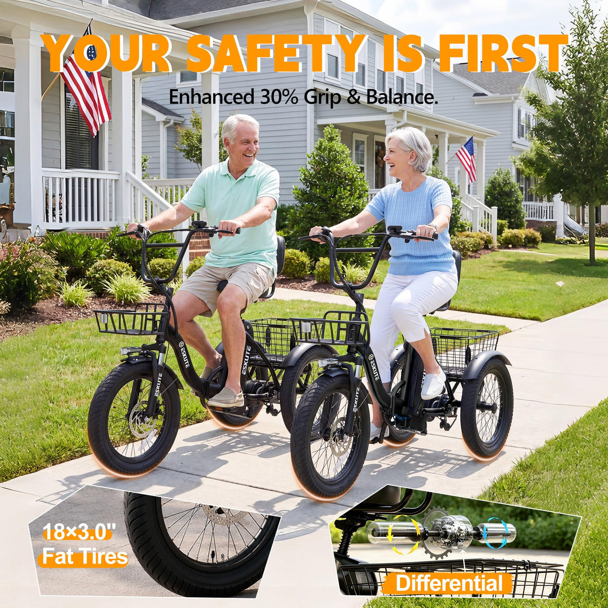 Electric Tricycle for Adults, 1200W Folding E-Trike, 48V 13Ah Battery, 18" Fat Tire 3-Wheel Electric Bike V22252
