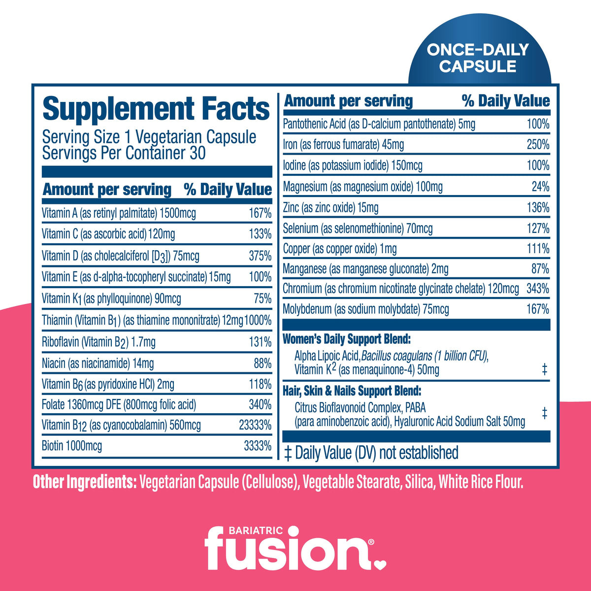 Women's Bariatric Vitamin with Iron, 30 Capsules Q72765