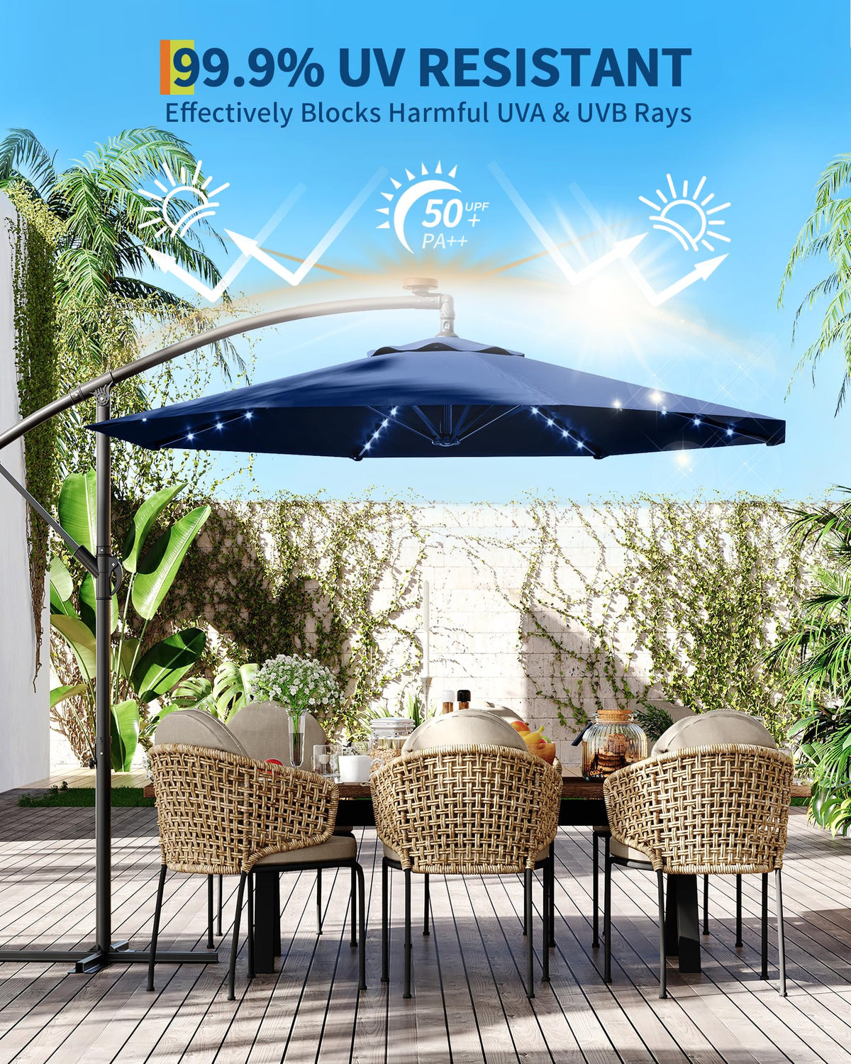 10FT Solar LED Cantilever Patio Umbrella H918279