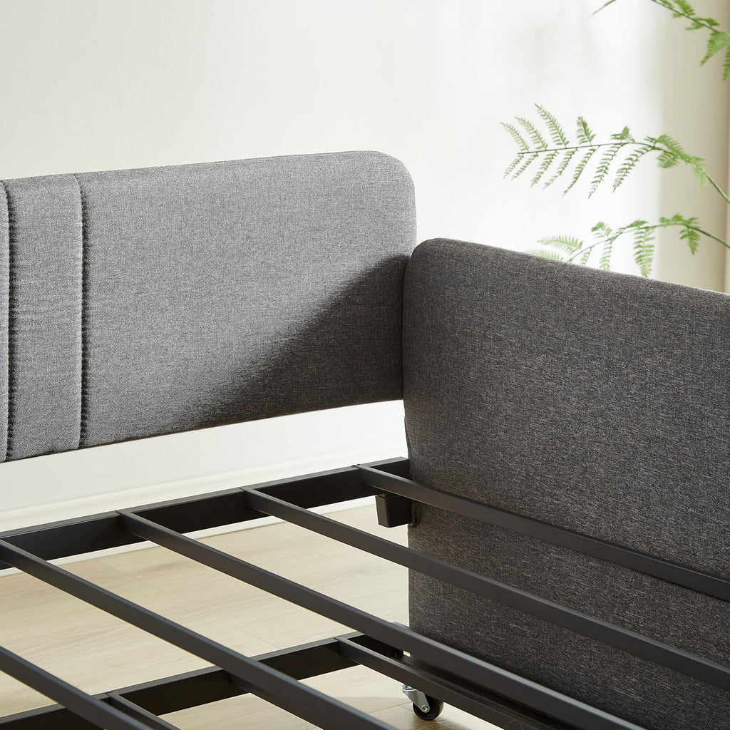 Twin Size Gray Linen Upholstered Daybed with Trundle C385