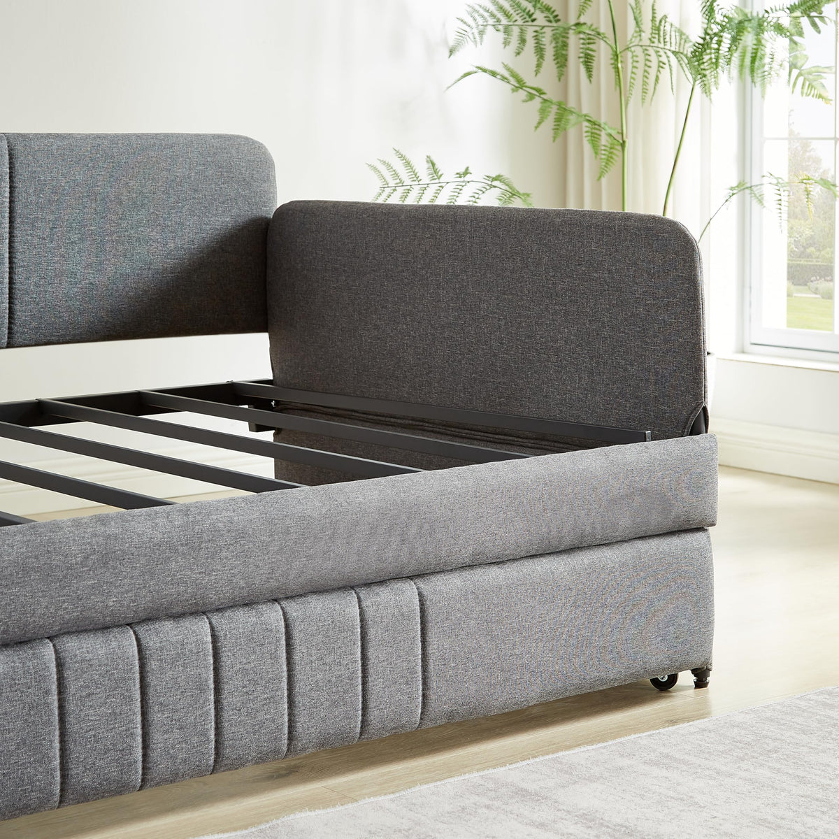 Twin Size Gray Linen Upholstered Daybed with Trundle C385