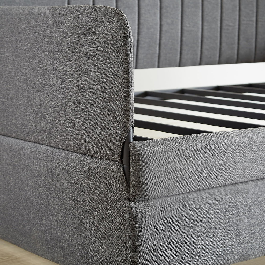 Twin Size Gray Linen Upholstered Daybed with Trundle C385
